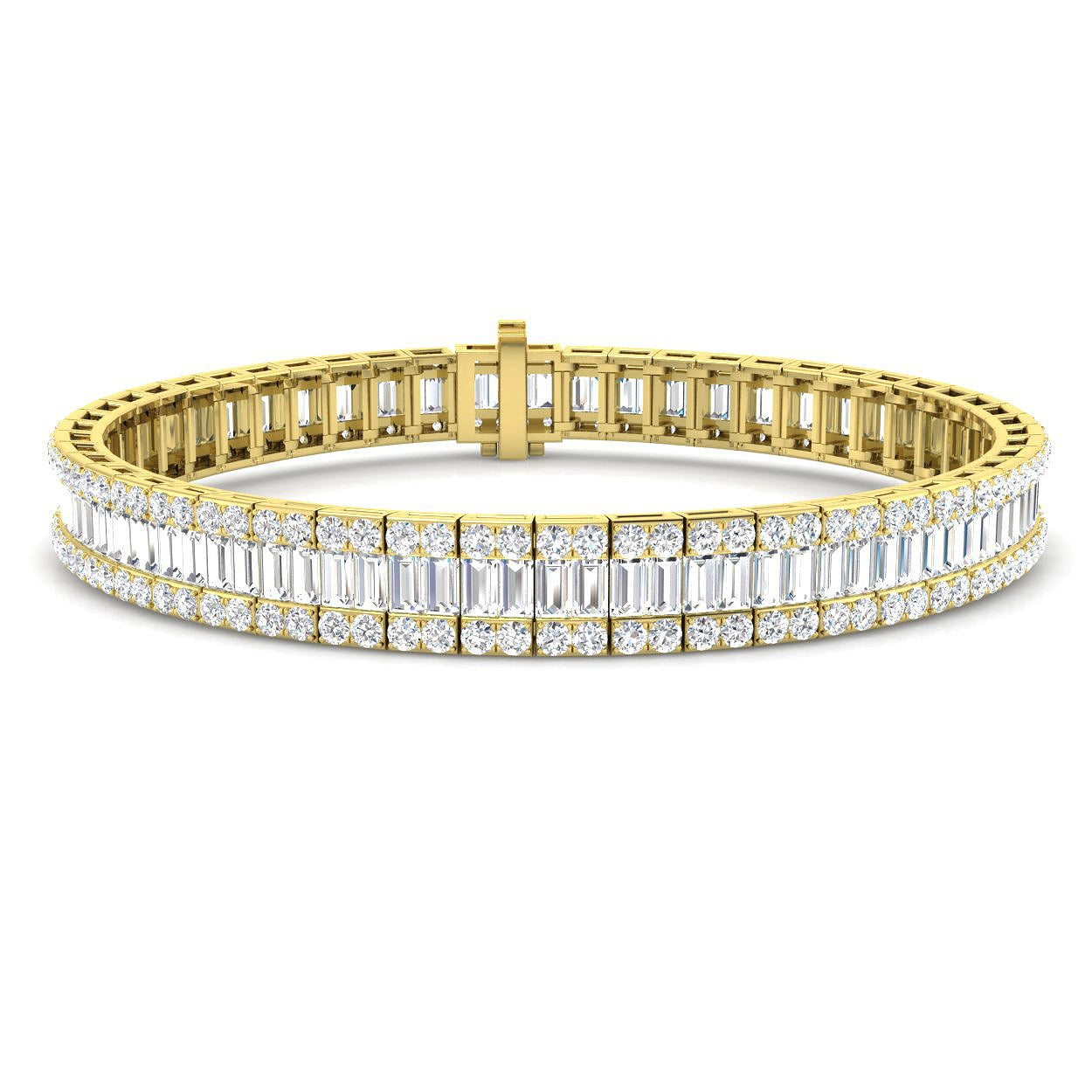 Luxury Natural or Lab Grown Baguette & Round Diamond Tennis Bracelet in 9K White Gold