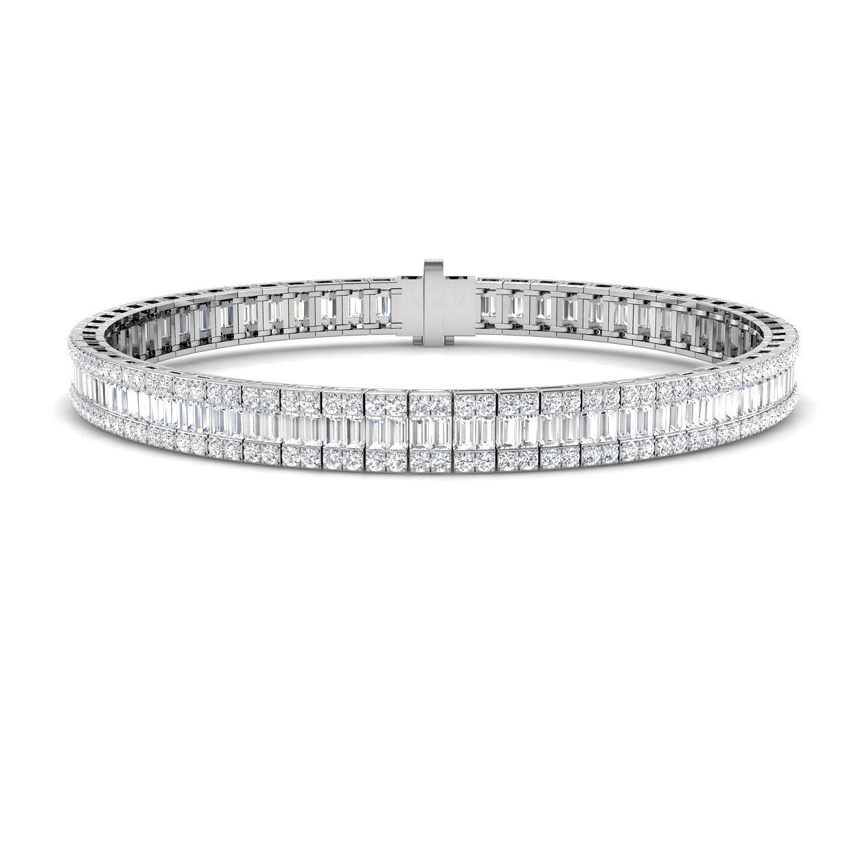 Luxury Natural or Lab Grown Baguette & Round Diamond Tennis Bracelet in 9K White Gold