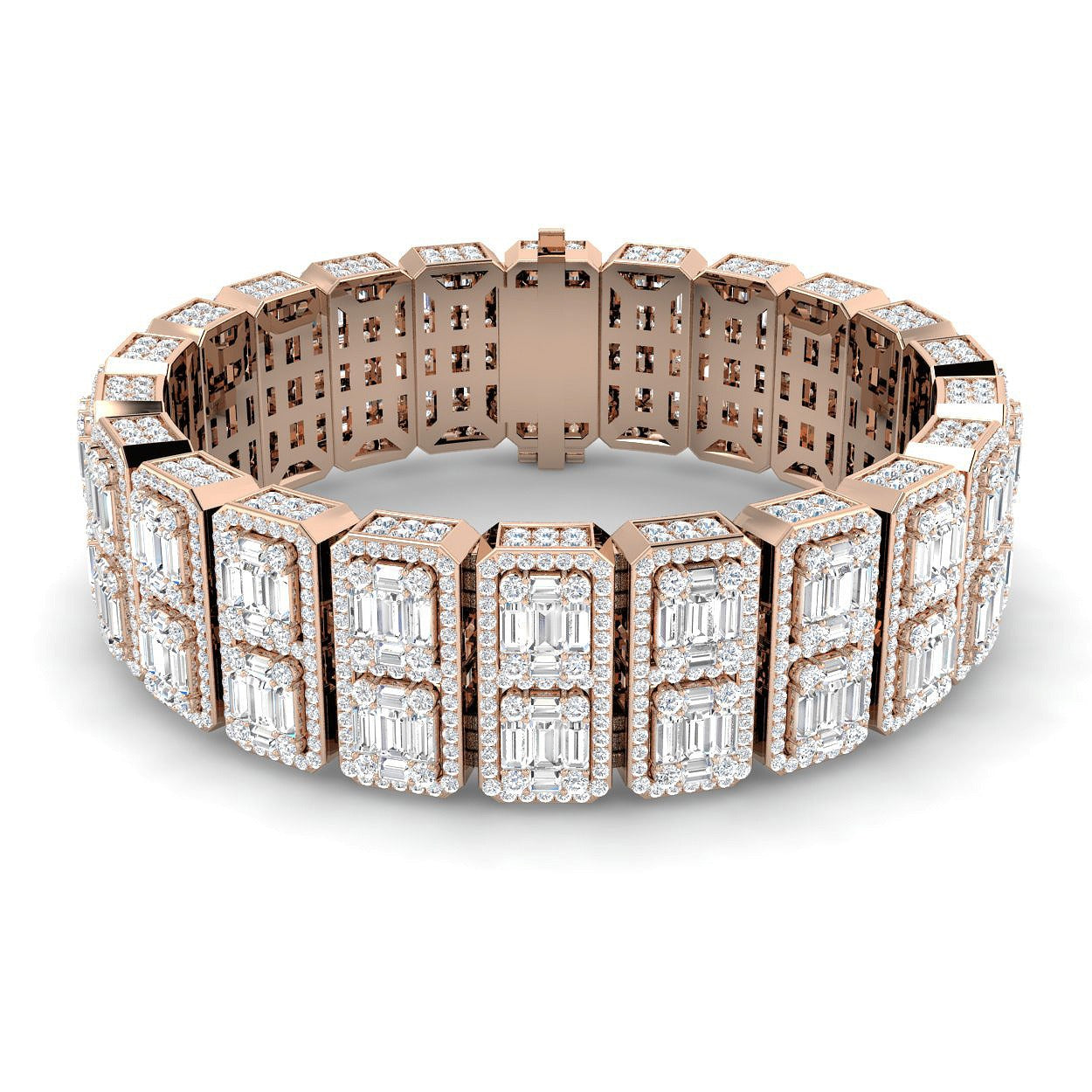 Art Deco–Inspired 15.40Ct Baguette & Round Diamond Tennis Bracelet in Gold or Platinum