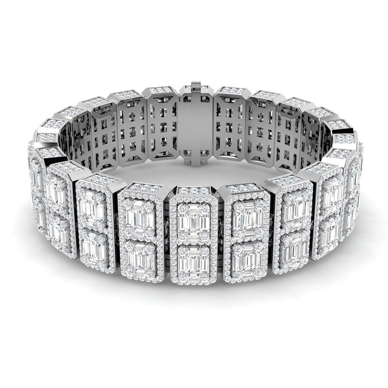 Art Deco–Inspired 15.40Ct Baguette & Round Diamond Tennis Bracelet in Gold or Platinum
