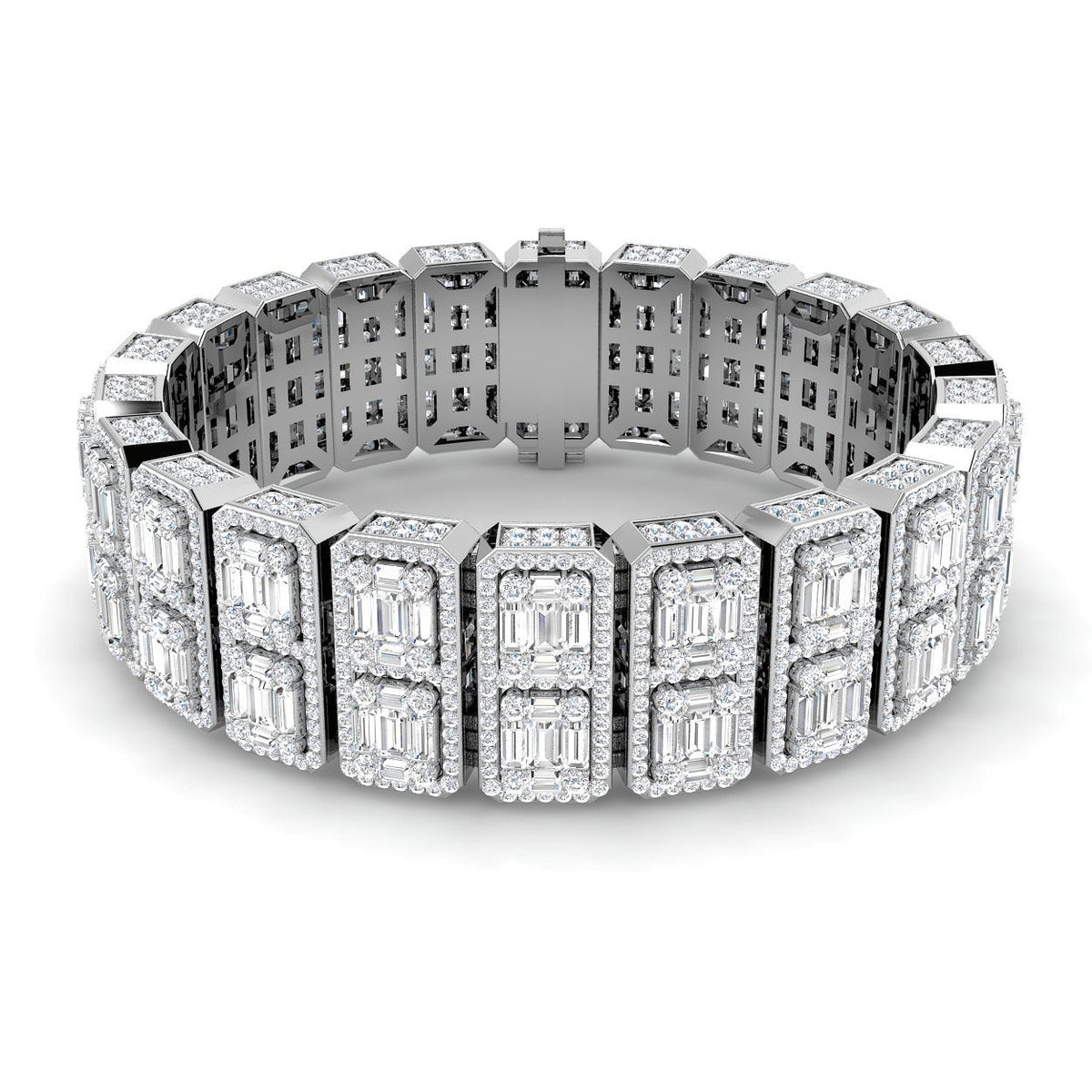 Art Deco–Inspired 15.40Ct Baguette & Round Diamond Tennis Bracelet in Gold or Platinum