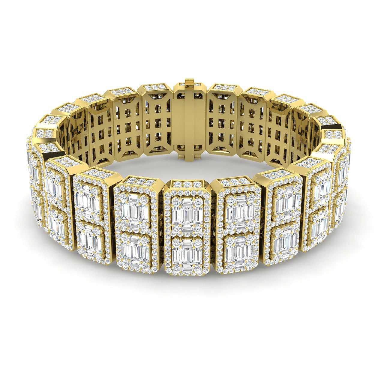 Art Deco–Inspired 15.40Ct Baguette & Round Diamond Tennis Bracelet in Gold or Platinum