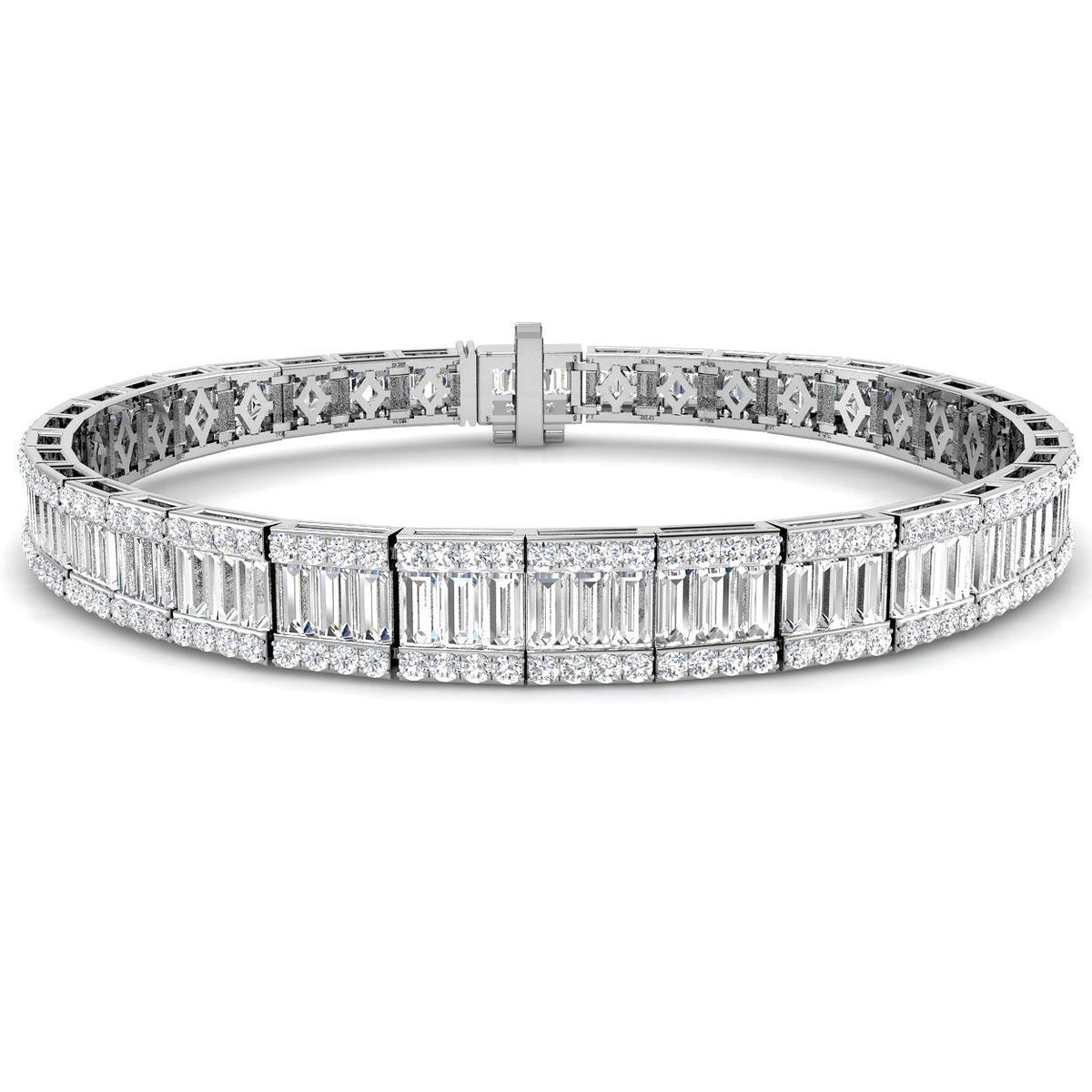 Baguette & Brilliant Channel Prong Set Diamond Bracelet in Platinum | Natural or Lab Grown