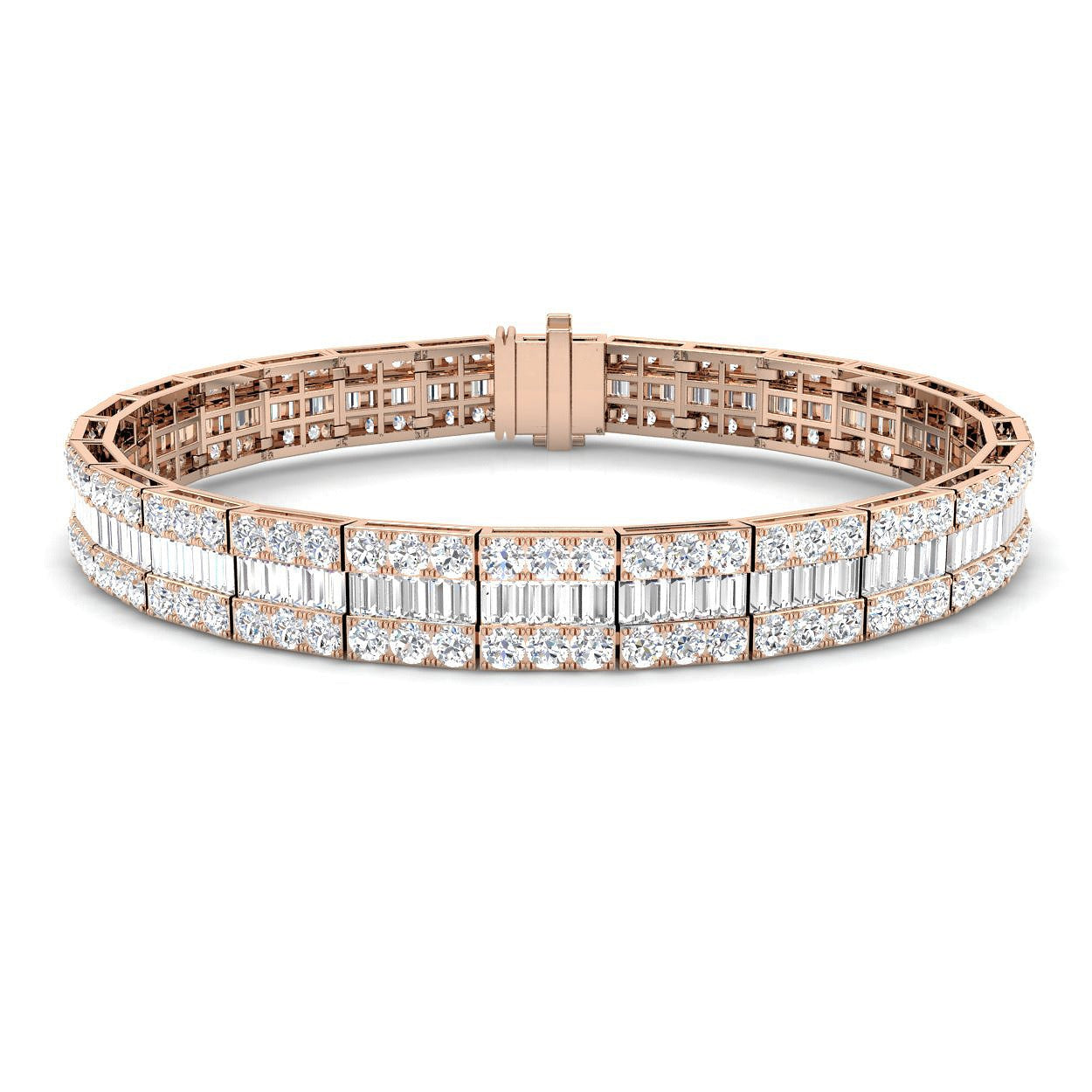 Luxury Natural or Lab Grown Baguette & Round Diamond Tennis Bracelet in 9K White Gold
