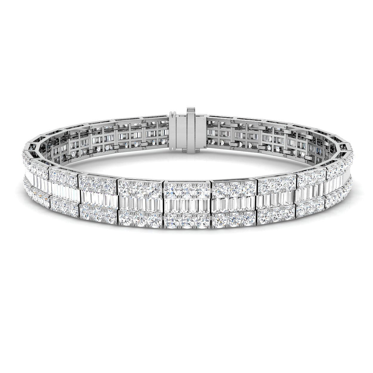 Luxury Natural or Lab Grown Baguette & Round Diamond Tennis Bracelet in 9K White Gold