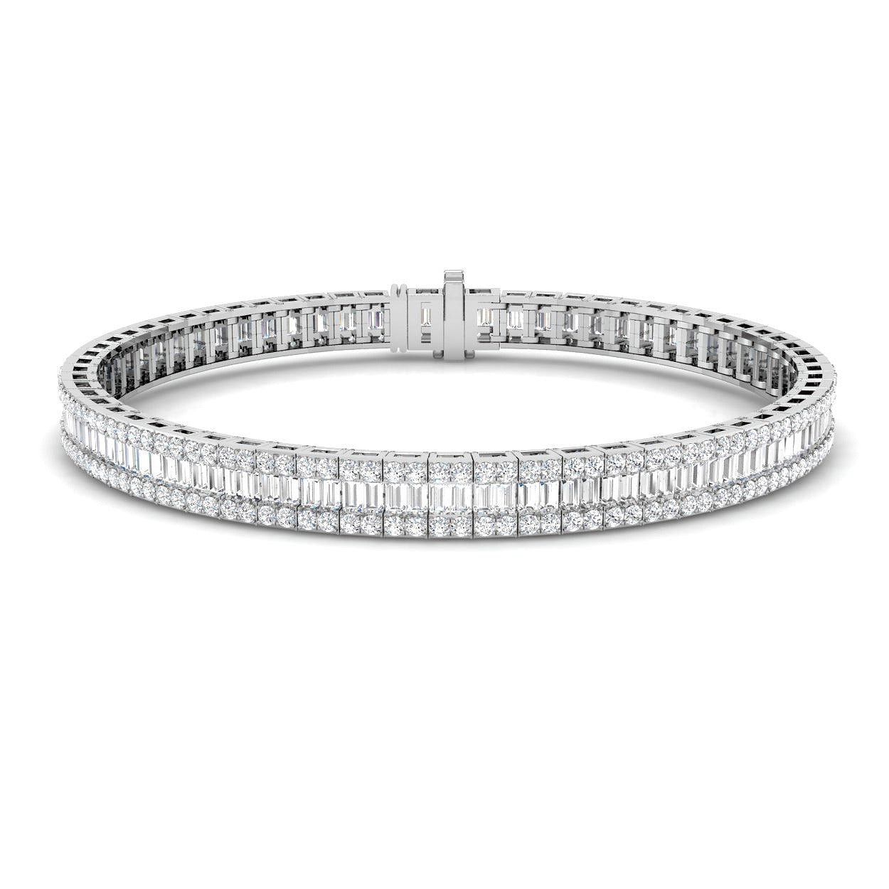 Luxury Natural or Lab Grown Baguette & Round Diamond Tennis Bracelet in 9K White Gold