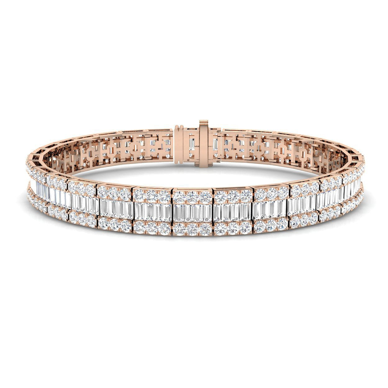 Luxury Natural or Lab Grown Baguette & Round Diamond Tennis Bracelet in 9K White Gold