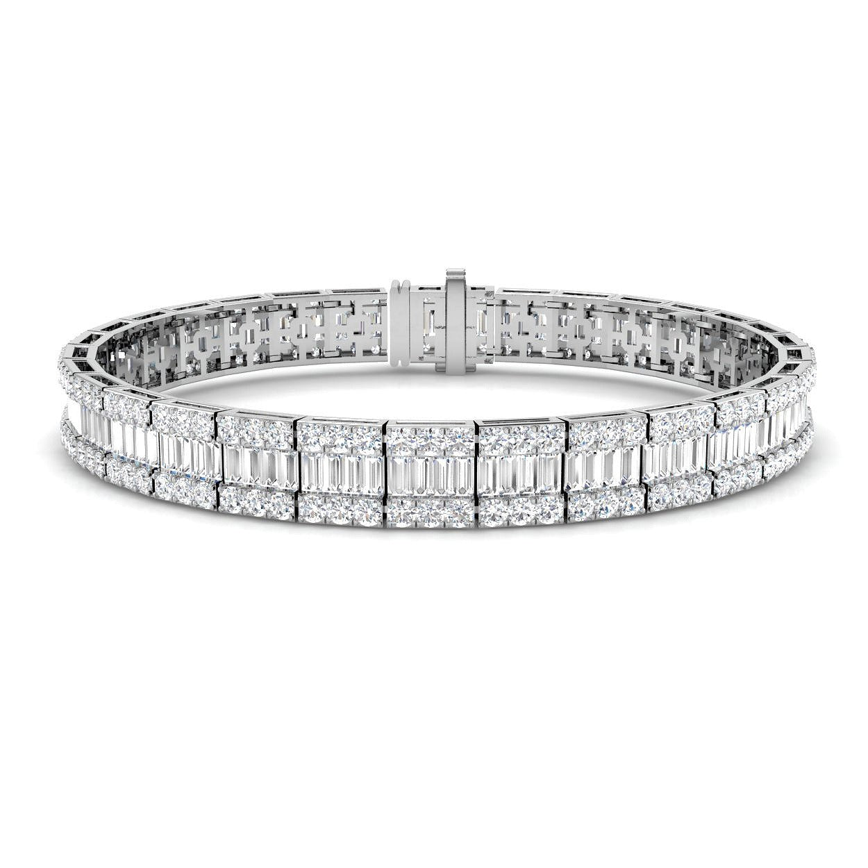 Luxury Natural or Lab Grown Baguette & Round Diamond Tennis Bracelet in 9K White Gold