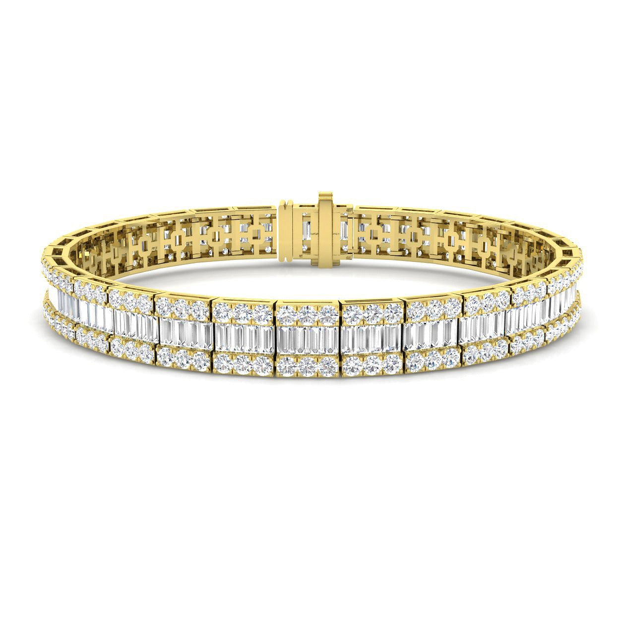Luxury Natural or Lab Grown Baguette & Round Diamond Tennis Bracelet in 9K White Gold