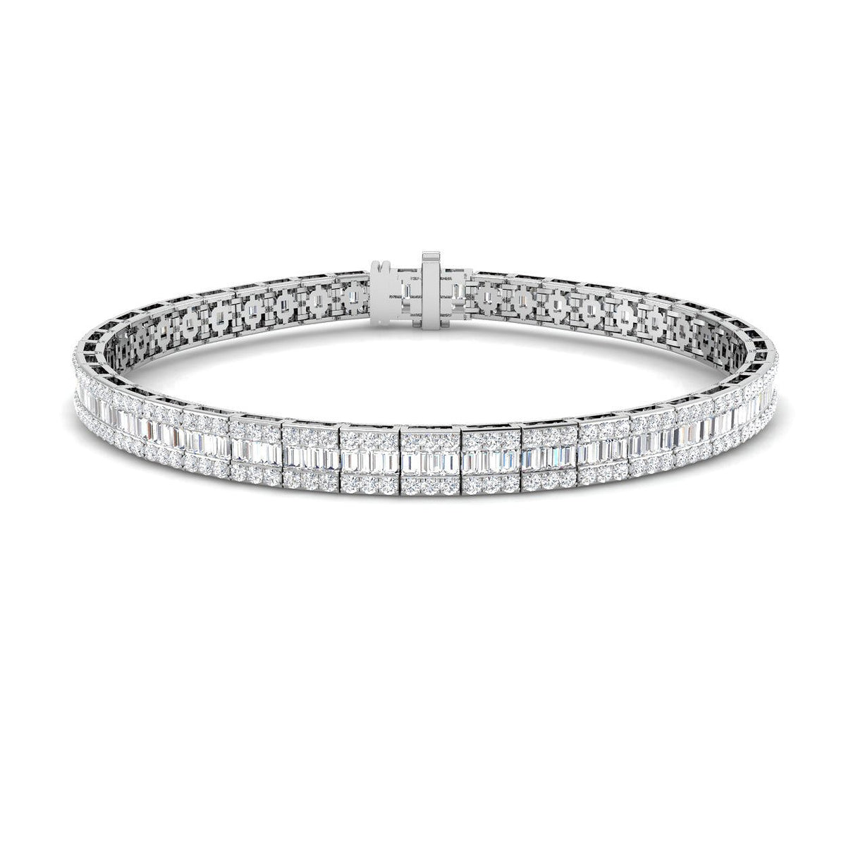 Luxury Natural or Lab Grown Baguette & Round Diamond Tennis Bracelet in 9K White Gold