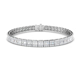 Luxury Natural or Lab Grown Baguette & Round Diamond Tennis Bracelet in 9K White Gold