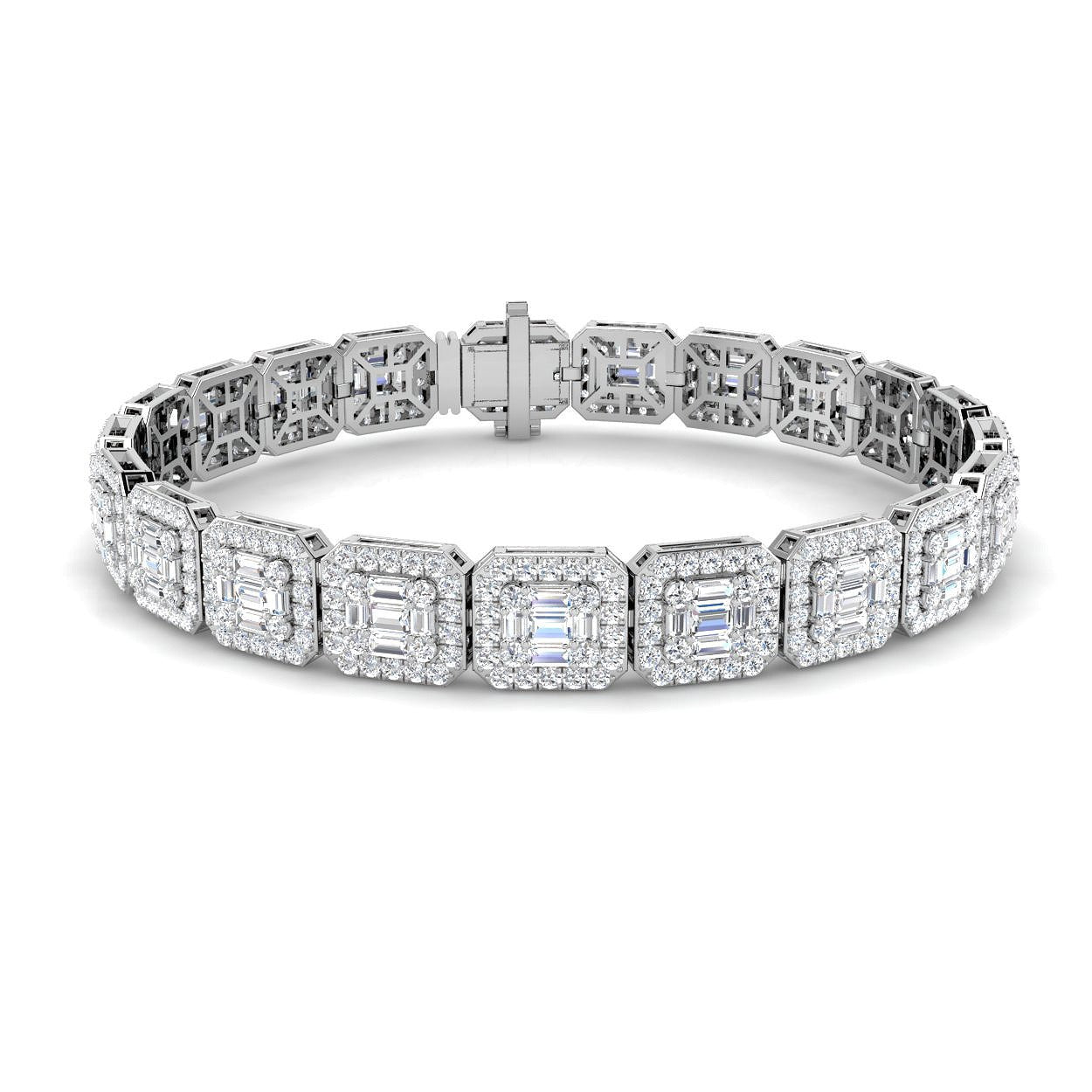 Elegant Emerald Style Baguette & Round Cut Lab Grown Diamond Bracelet in Gold or Platinum