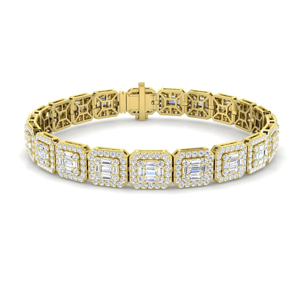 Elegant Emerald Style Baguette & Round Cut Lab Grown Diamond Bracelet in Gold or Platinum