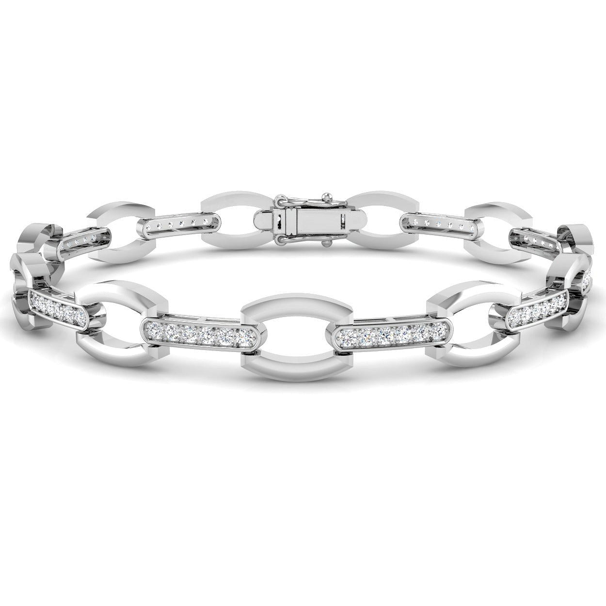 Clover Diamant-Kettenarmband mit Lünetten- und Pavé-Fassung aus Naturdiamanten in Platin