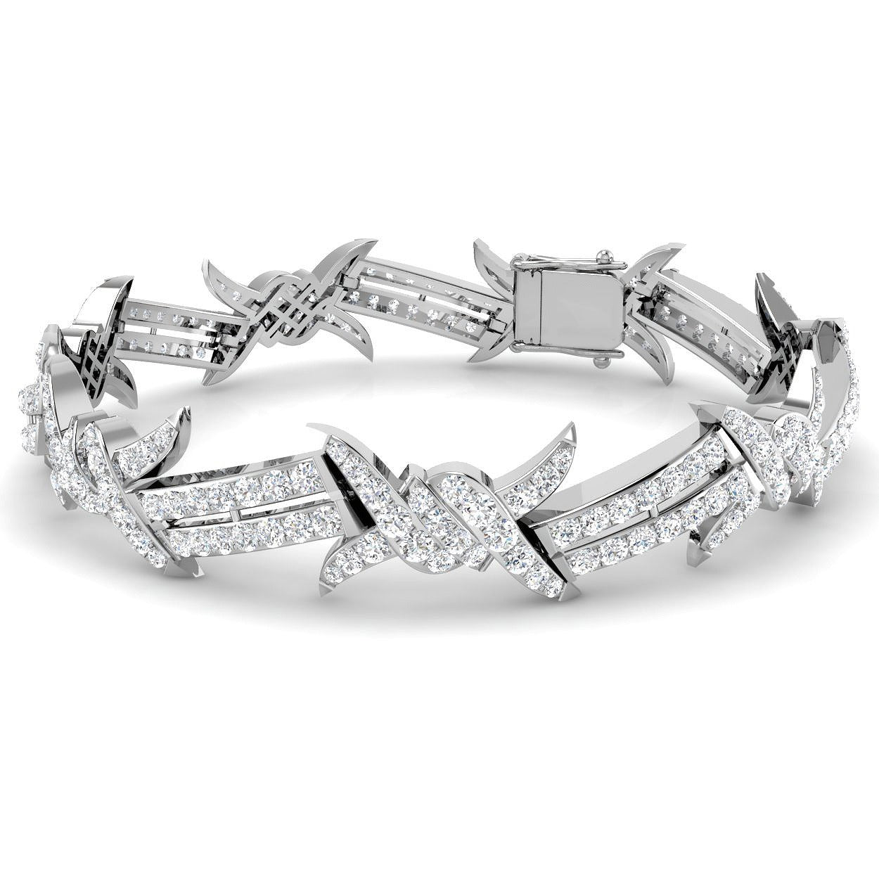 Clover Diamant-Kettenarmband mit Lünetten- und Pavé-Fassung aus Naturdiamanten in Platin