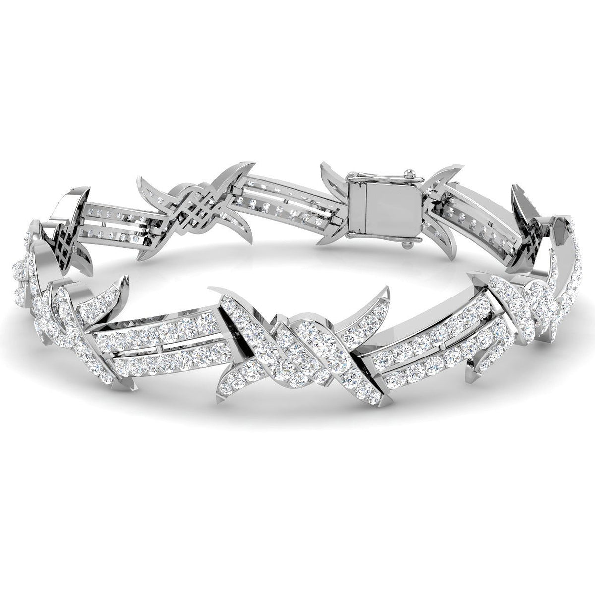 Clover Diamant-Kettenarmband mit Lünetten- und Pavé-Fassung aus Naturdiamanten in Platin