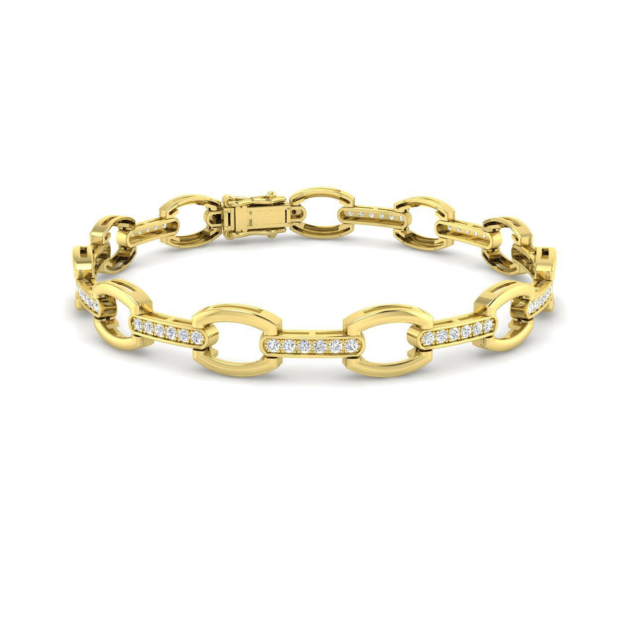 Clover Diamant-Kettenarmband mit Lünetten- und Pavé-Fassung aus Naturdiamanten in Platin