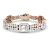 Luxury Round & Baguette Natural Diamond Bracelet in Platinum | Pave Set Emerald Style