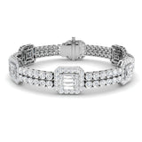 Luxury Round & Baguette Natural Diamond Bracelet in Platinum | Pave Set Emerald Style