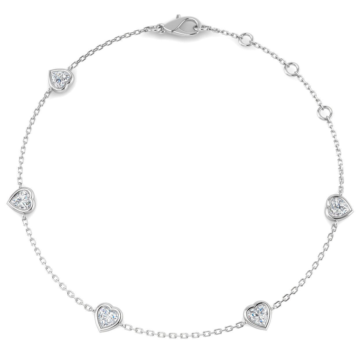 Heart Cut Diamond Bracelet, Natural Diamond Bracelet, Platinum Diamond Bracelet, Diamond Station Bracelet