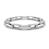 18K White Gold Natural Diamond Link Bracelet with Pave Bar Accents and Secure Clasp