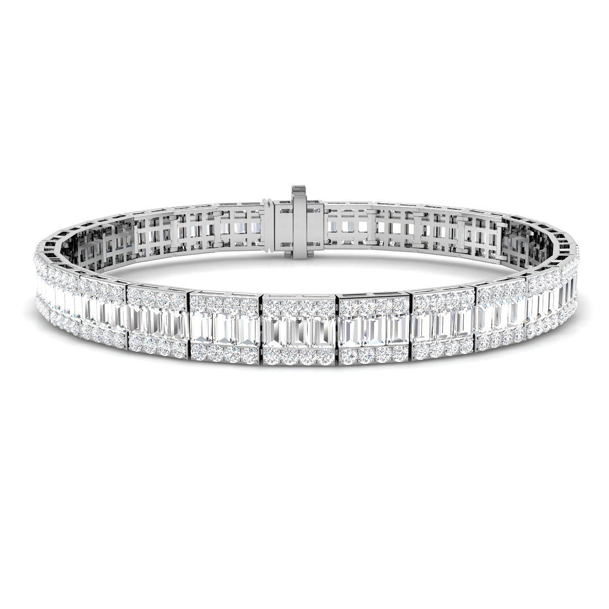 Luxury Natural or Lab Grown Baguette & Round Diamond Tennis Bracelet in 9K White Gold