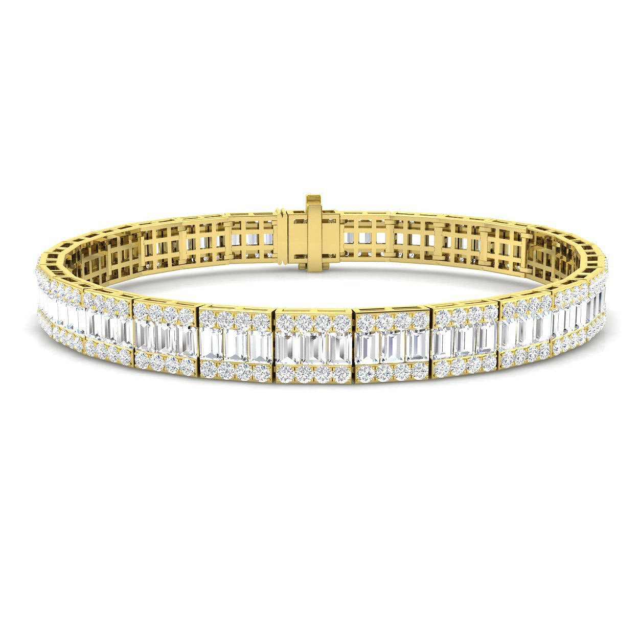 Luxury Natural or Lab Grown Baguette & Round Diamond Tennis Bracelet in 9K White Gold