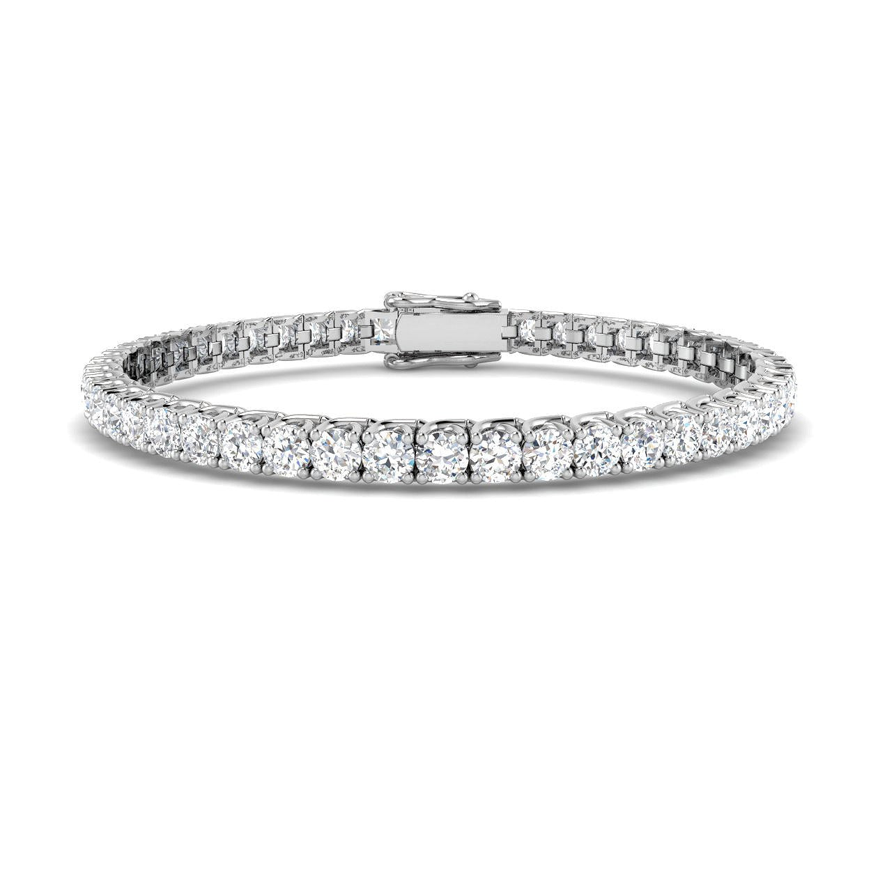 Round Cut Prong Set Lab Grown Diamond Tennis Bracelet in Platinum with Box Closure
