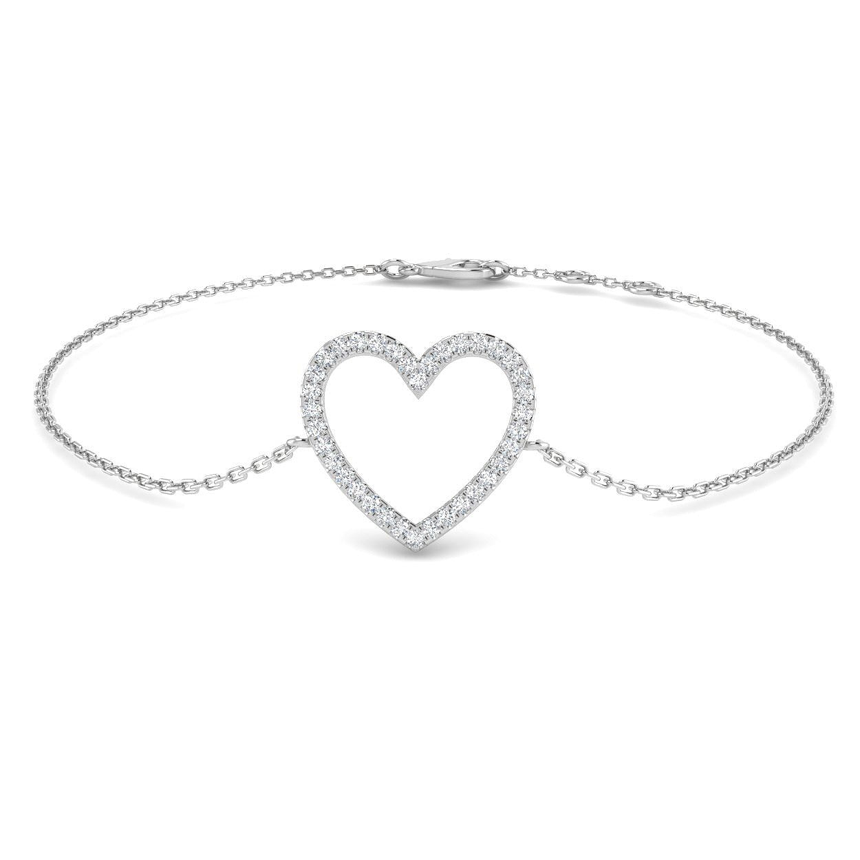 Diamond Heart Bracelet, Pave Diamond Jewelry, Romantic Gift For Her, Gold Chain Bracelet