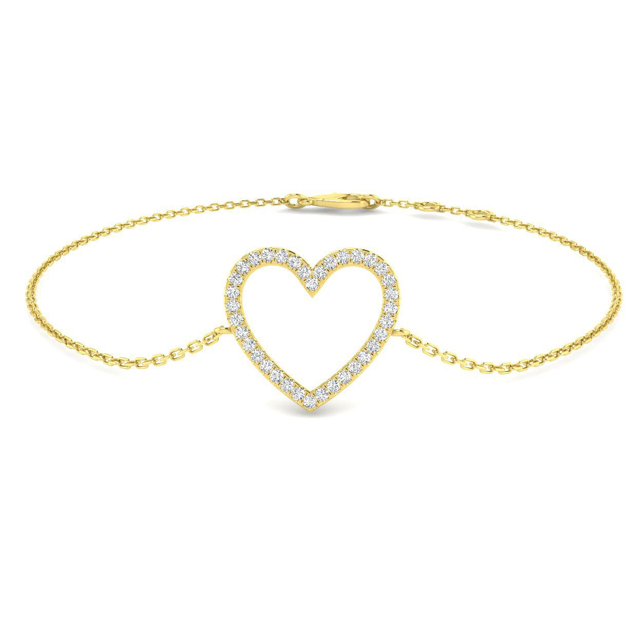 Heart Diamond Bracelet, Lab Grown Diamond Bracelet, 18K Yellow Gold Bracelet