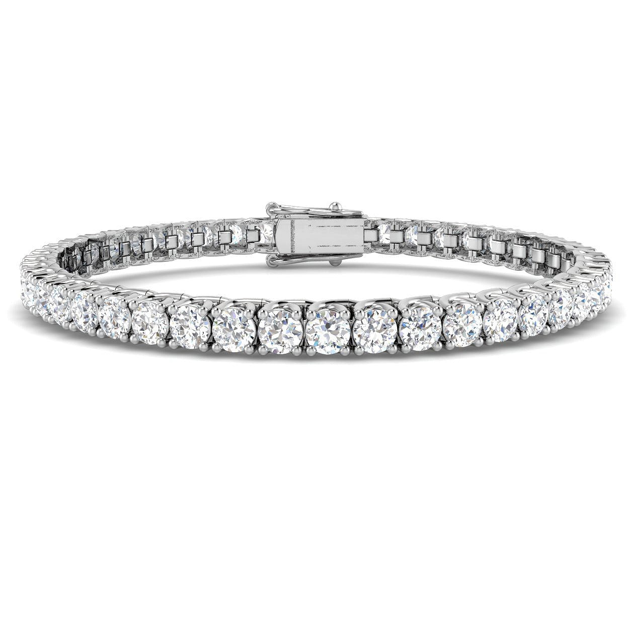 Round Cut Prong Set Lab Grown Diamond Tennis Bracelet in Platinum with Box Closure