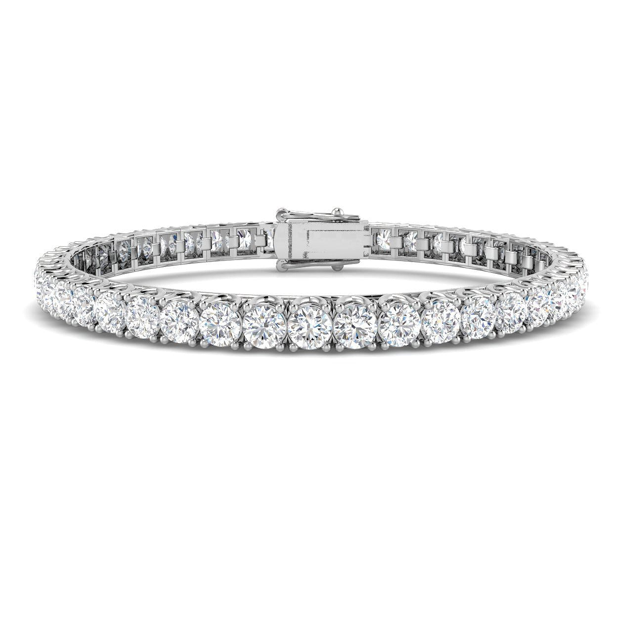 Round Cut Prong Set Lab Grown Diamond Tennis Bracelet in Platinum with Box Closure