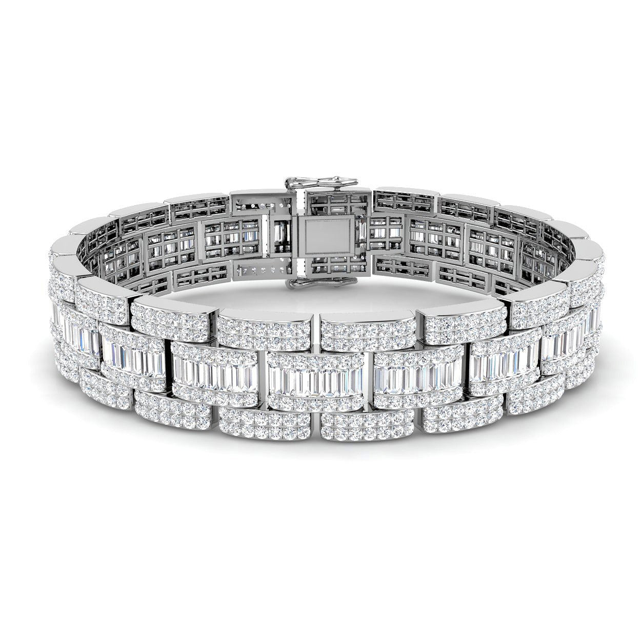 Art Deco–Style Baguette & Round Cut Lab Grown Diamond Bracelet in 18K White Gold