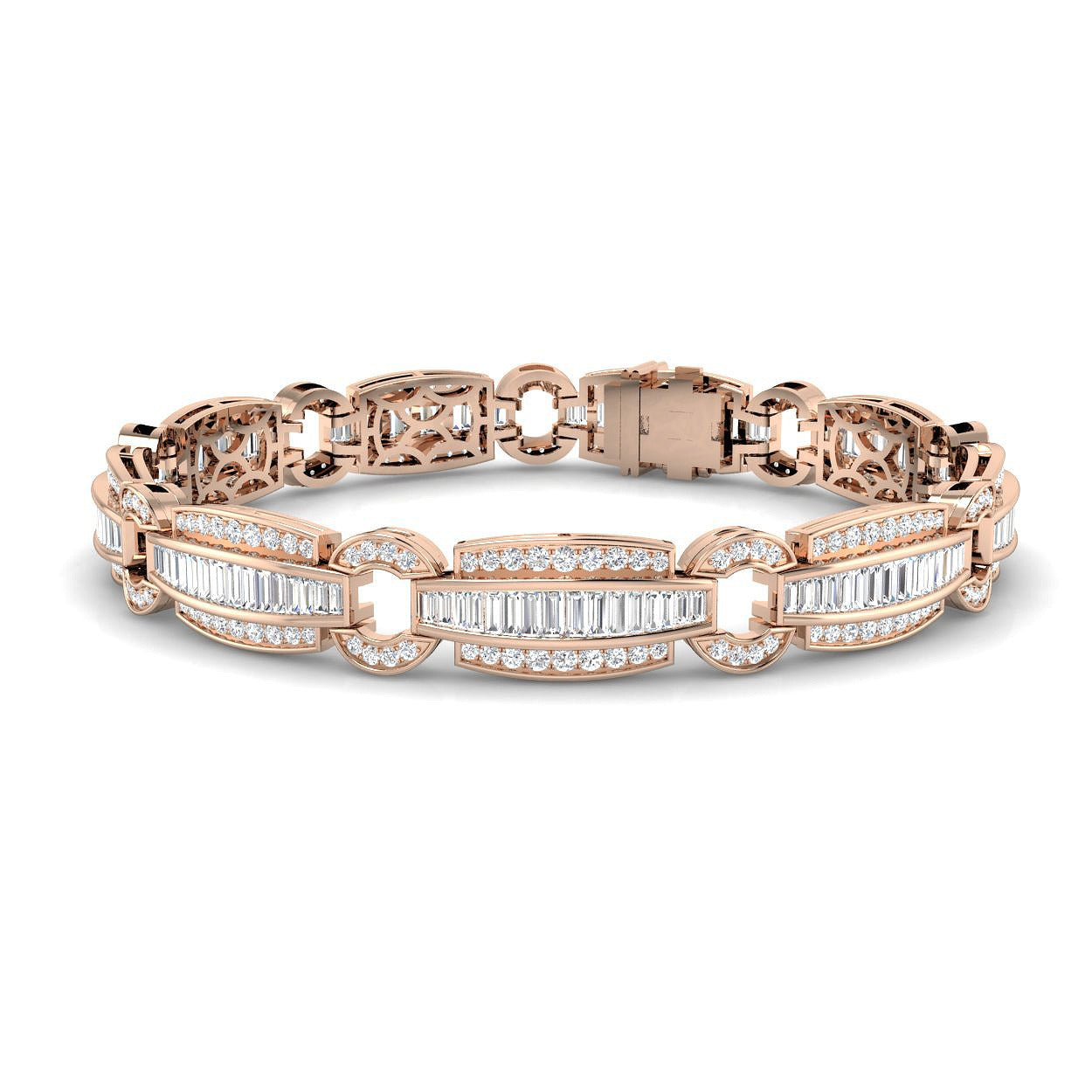Geometric Baguette & Round Lab Grown Diamond Tennis Bracelet in Gold & Platinum