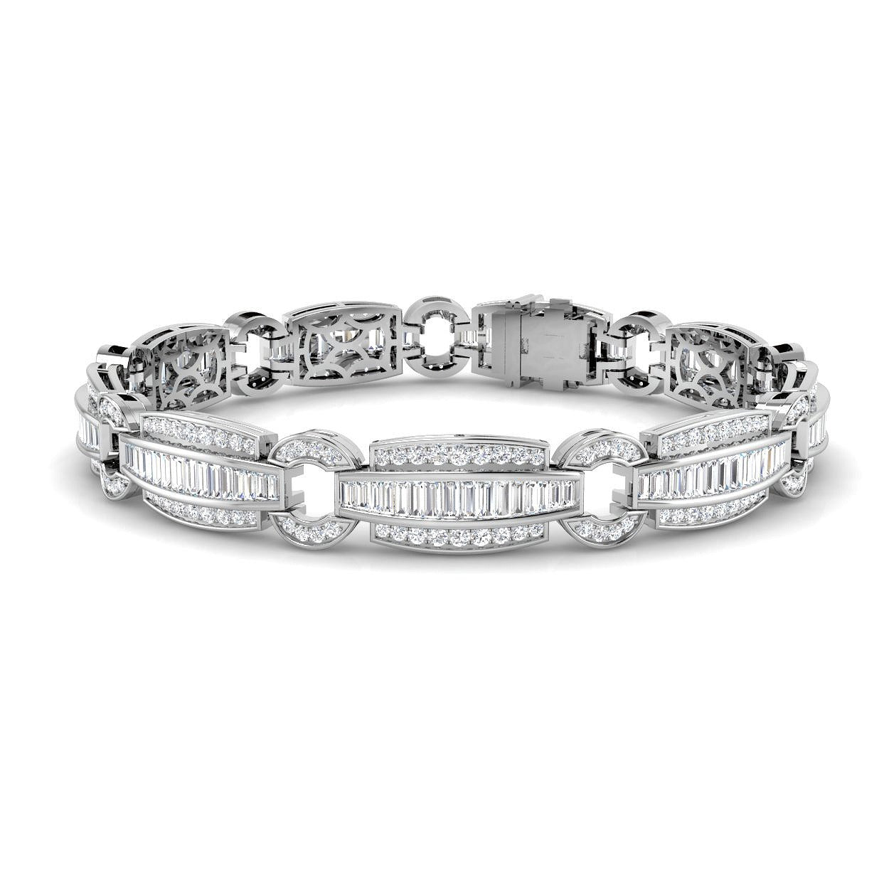 Geometric Baguette & Round Lab Grown Diamond Tennis Bracelet in Gold & Platinum