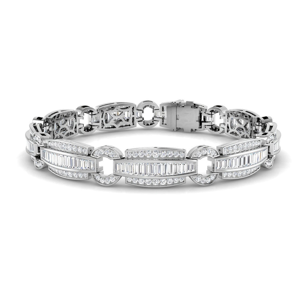 Geometric Baguette & Round Lab Grown Diamond Tennis Bracelet in Gold & Platinum