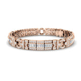 Natural Baguette & Round Diamond Vintage Bracelet in Gold & Platinum | Channel & Pave Set