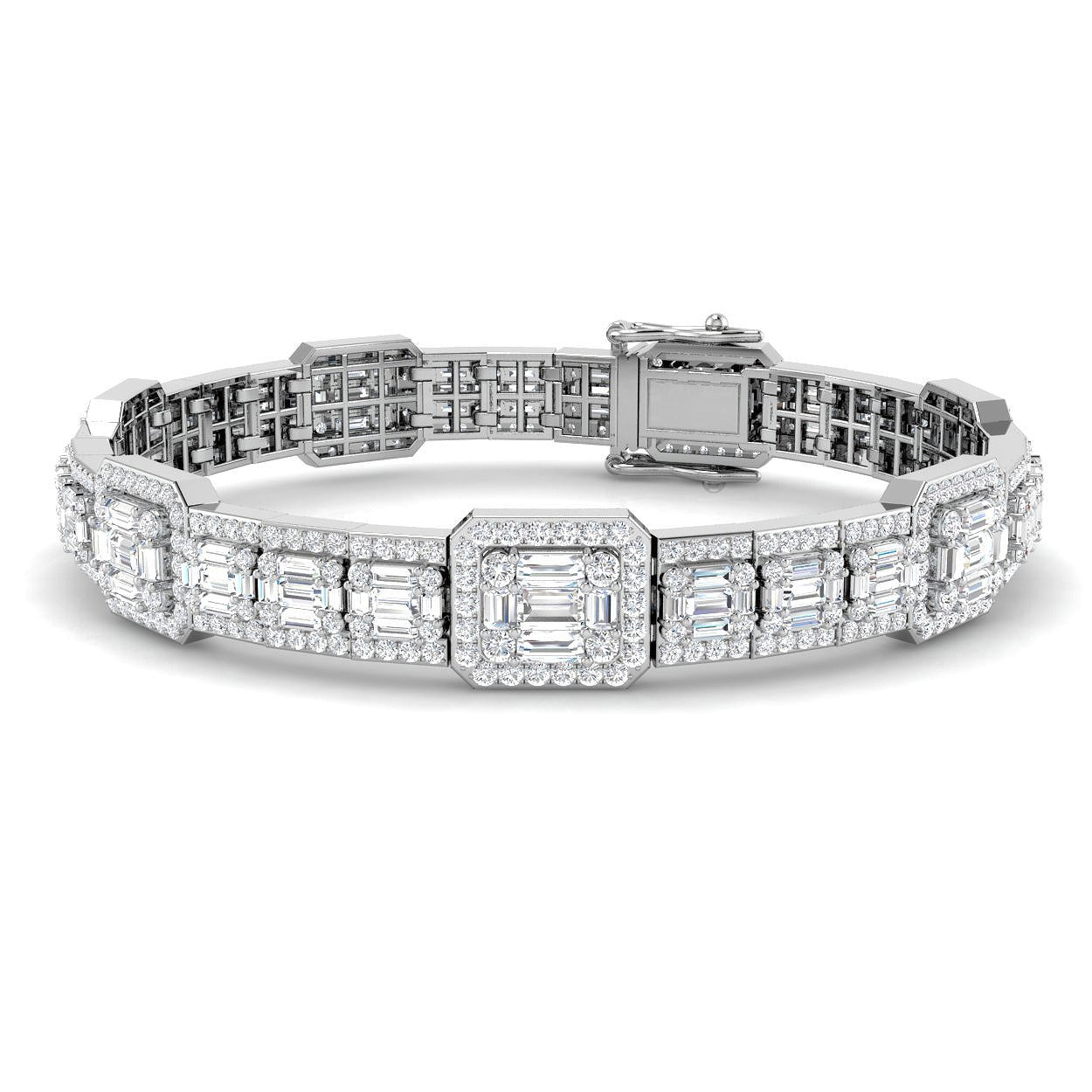 18K White Gold Lab Grown Diamond Bracelet in Emerald Style | 7.70Ct Baguette & Round Cut