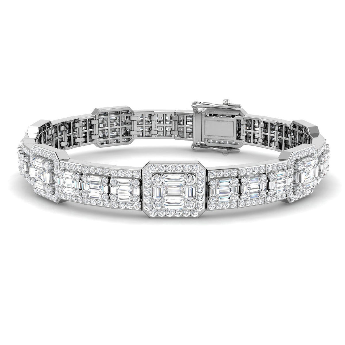 18K White Gold Lab Grown Diamond Bracelet in Emerald Style | 7.70Ct Baguette & Round Cut