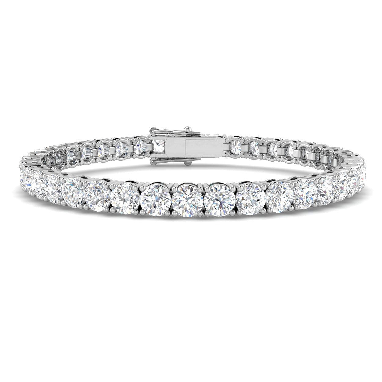 18K White Gold Round Natural Diamond Tennis Bracelet in Prong Set with Secure Box Clasp