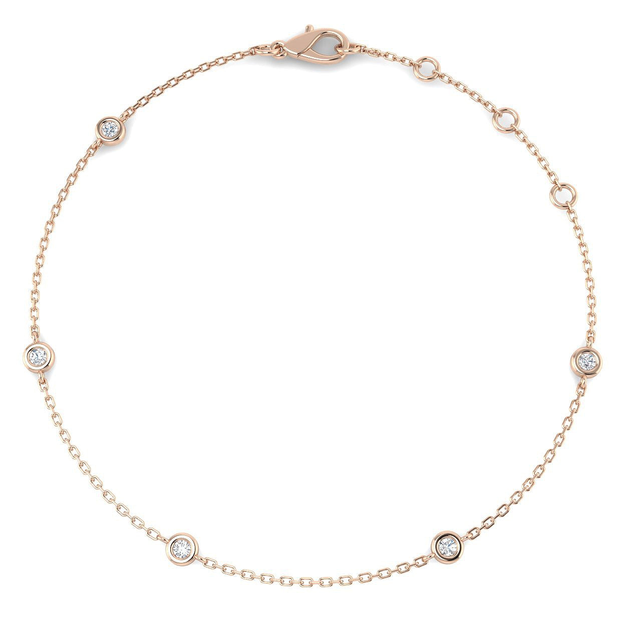 Round Cut Bezel Set Lab Grown Diamond Station Bracelet in 18K White Gold with Lobster Claw