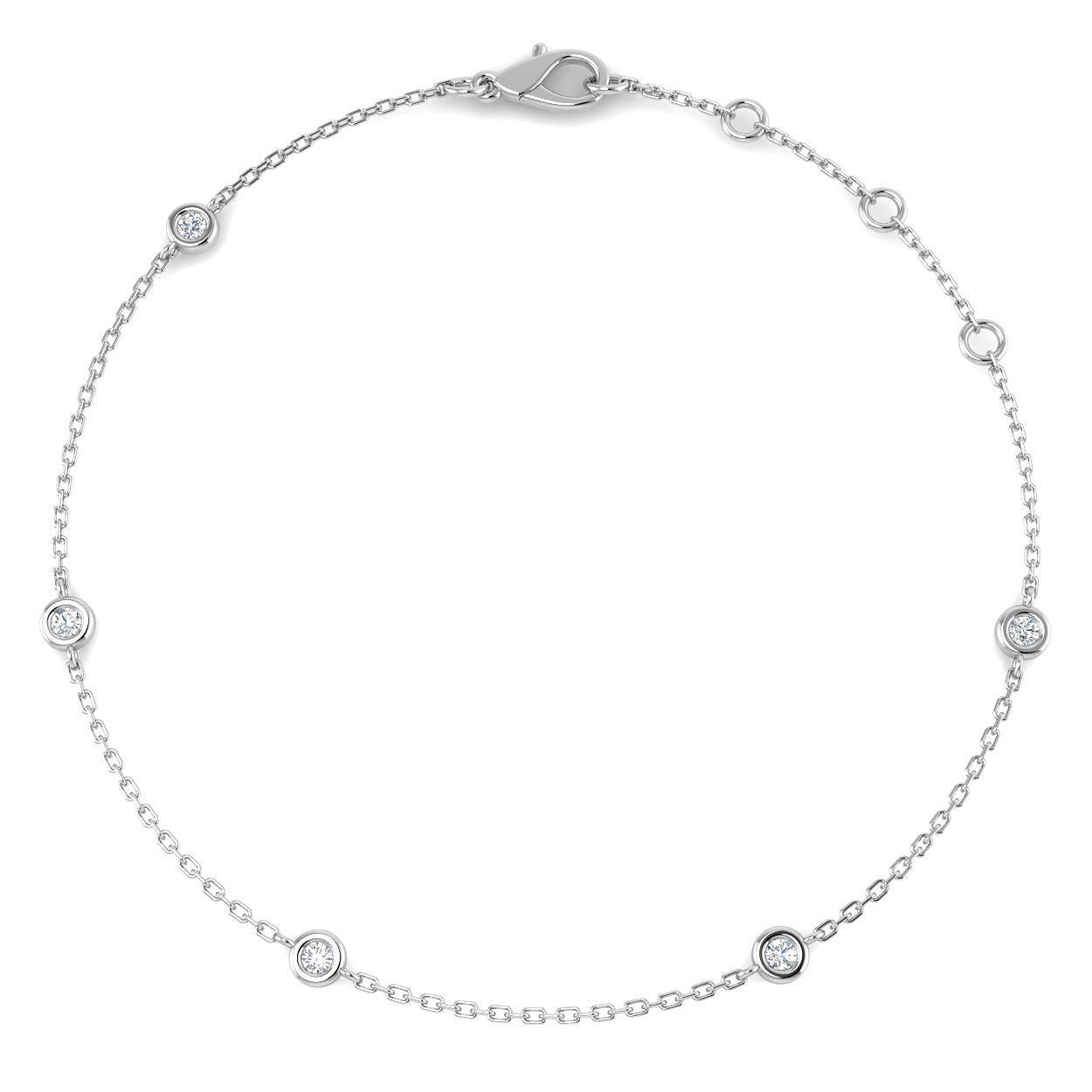 Round Cut Bezel Set Lab Grown Diamond Station Bracelet in 18K White Gold with Lobster Claw