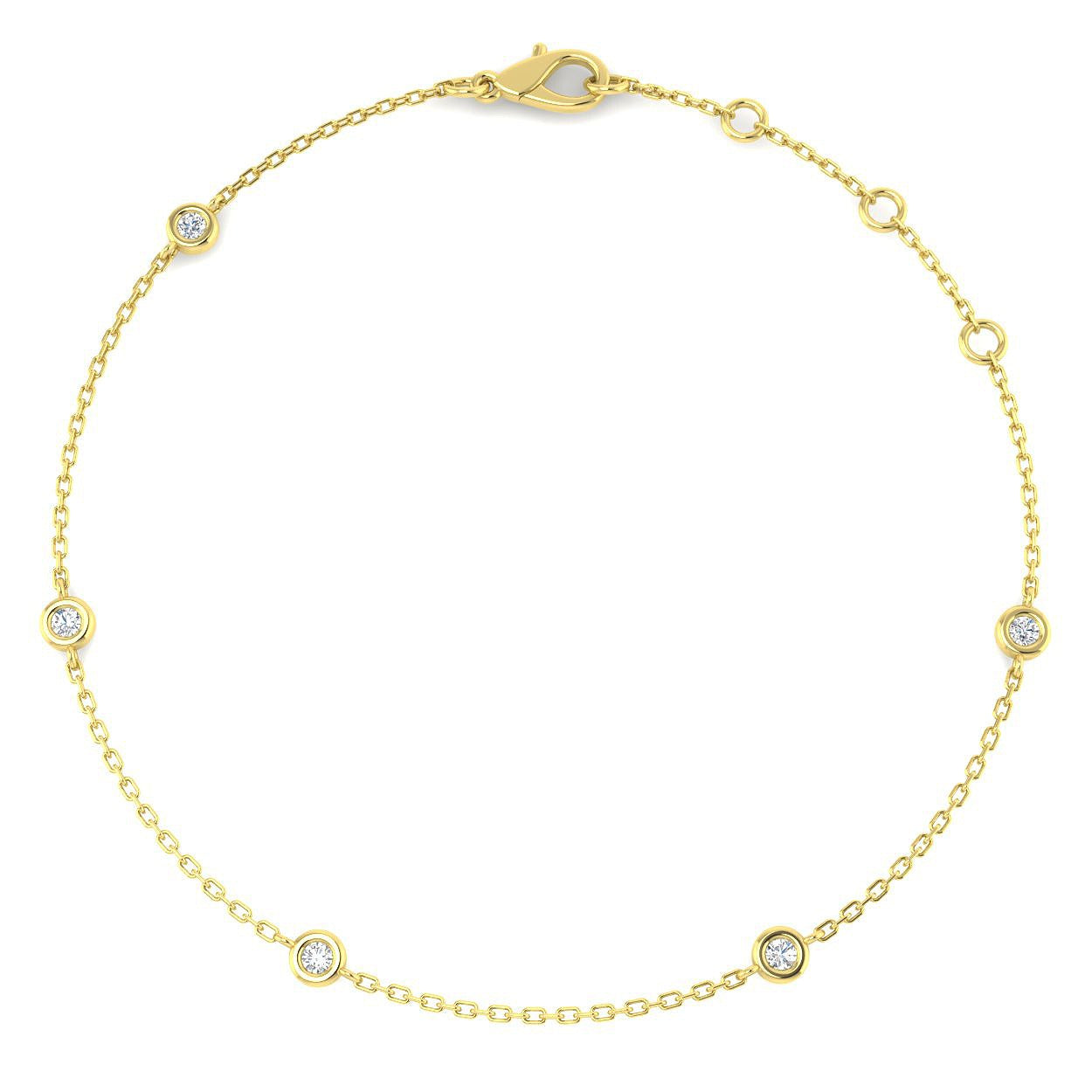 Round Cut Bezel Set Lab Grown Diamond Station Bracelet in 18K White Gold with Lobster Claw
