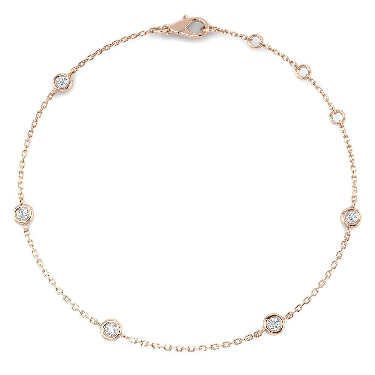 Round Cut Bezel Set Lab Grown Diamond Station Bracelet in 18K White Gold with Lobster Claw