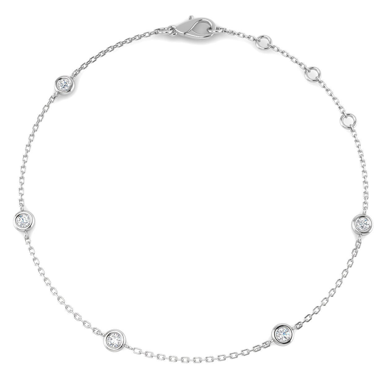 Round Cut Bezel Set Lab Grown Diamond Station Bracelet in 18K White Gold with Lobster Claw