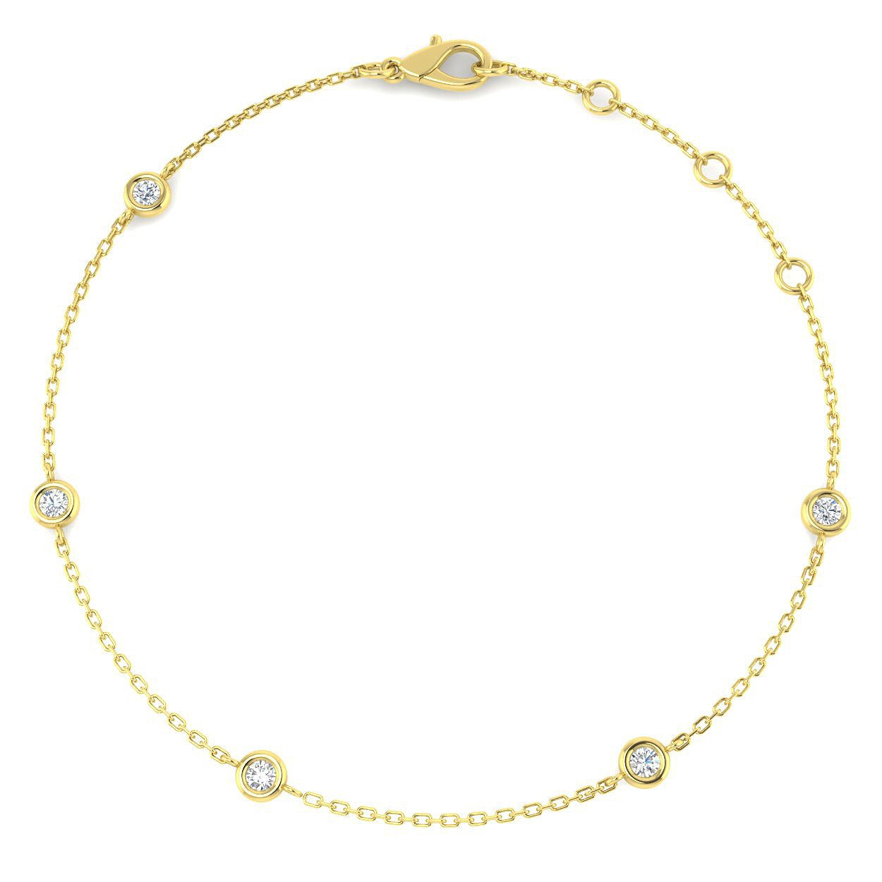 Round Cut Bezel Set Lab Grown Diamond Station Bracelet in 18K White Gold with Lobster Claw