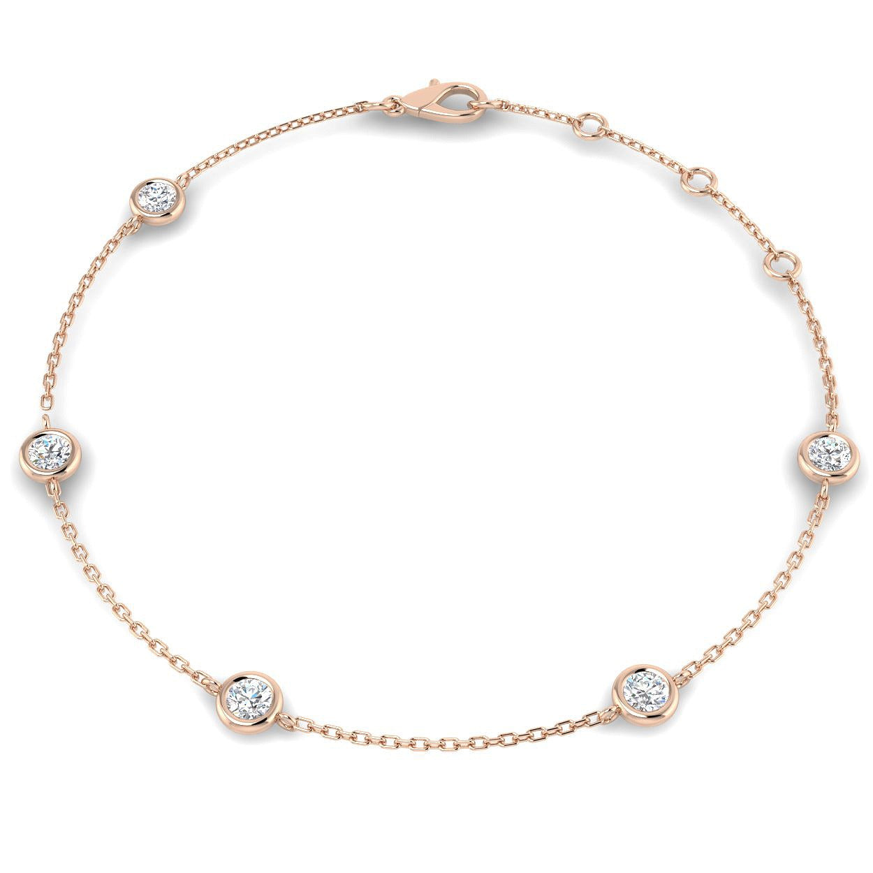 Round Cut Bezel Set Lab Grown Diamond Station Bracelet in 18K White Gold with Lobster Claw