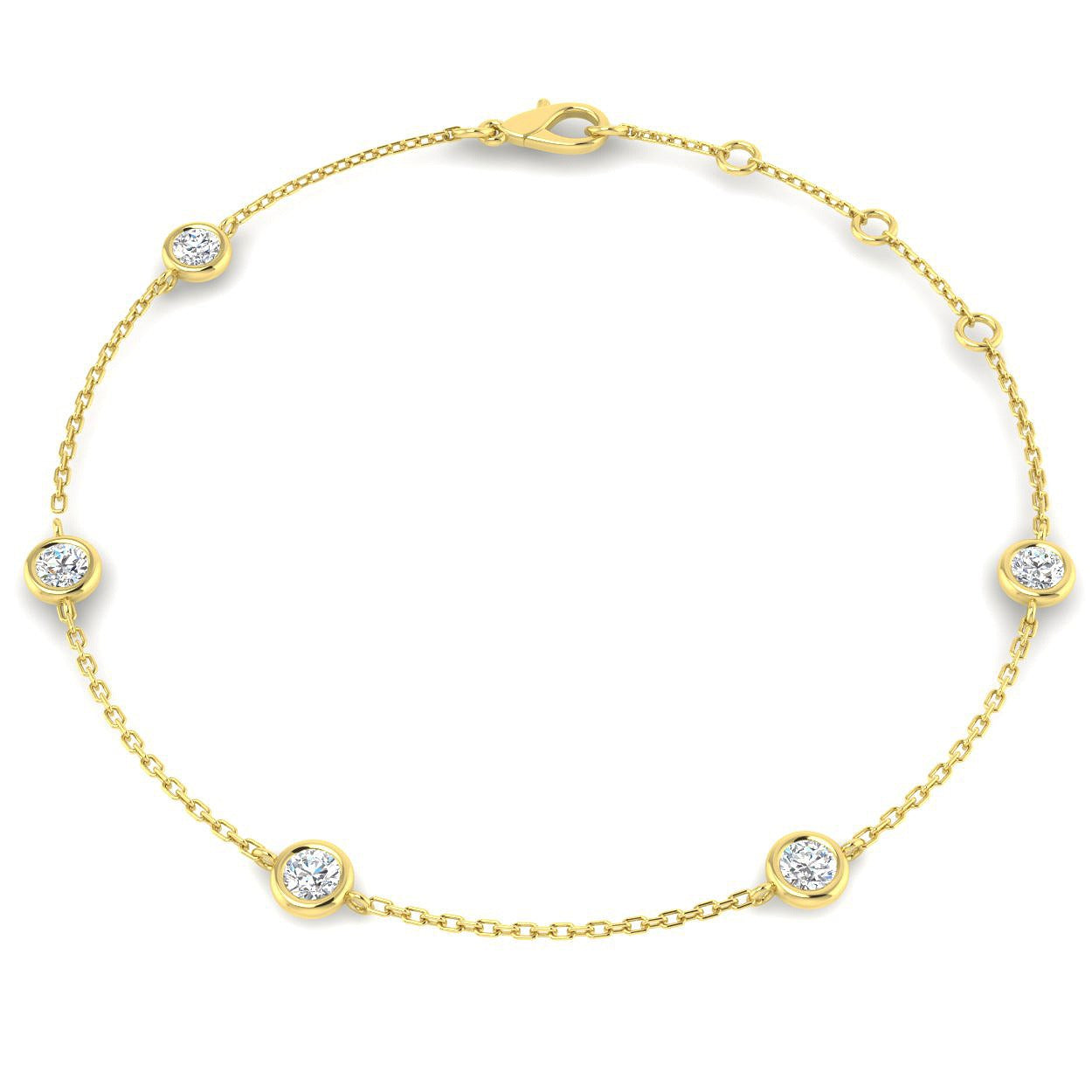 Round Cut Bezel Set Lab Grown Diamond Station Bracelet in 18K White Gold with Lobster Claw