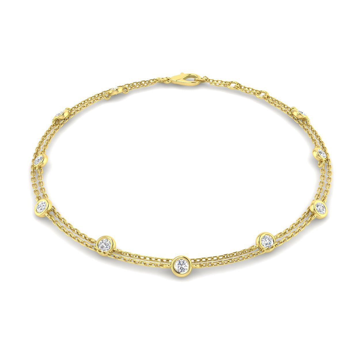 Natural Diamond Bracelet, Bezel Set Diamond Bracelet, Double Chain Bracelet, Diamond Station Bracelet