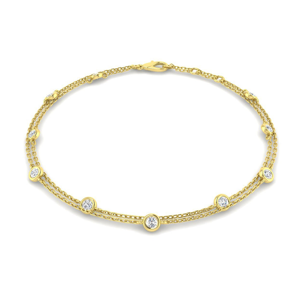 Natural Diamond Bracelet, Bezel Set Diamond Bracelet, Double Chain Bracelet, Diamond Station Bracelet